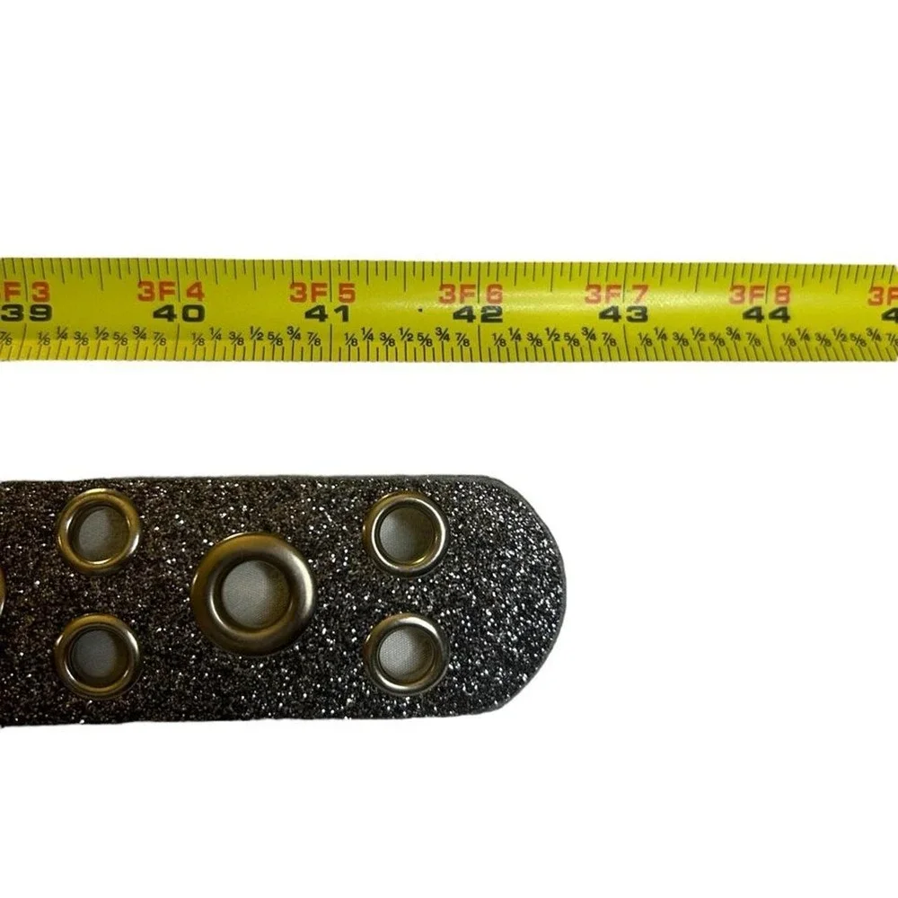 Y2K Silver Glitter Grommet Belt Scene Queen Glam Rock Wide Hip 90s Deadstock 44
